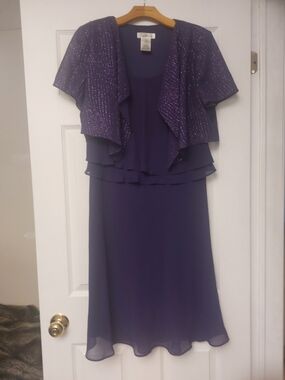 Lady Gorgeous Purple Evening Dress with Attached Sparkle Jacket